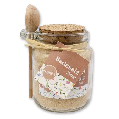 Bath salt 300g in a glass jar with wooden spoon "Kraft tanken", Swiss pine 
