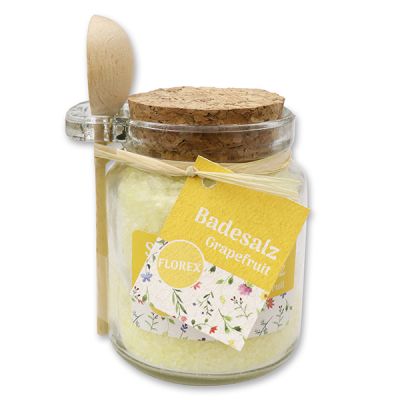 Bath salt 300g in a glass jar with wooden spoon "Sonnenschein", Grapefruit 