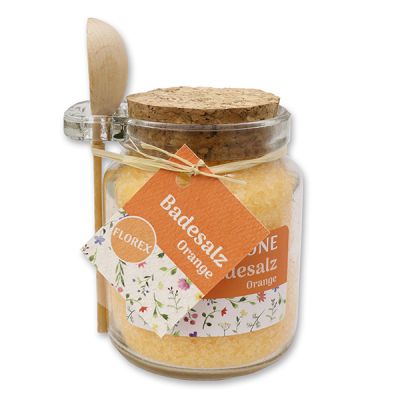 Badesalz 300g im Glas mit Holzlöffel "Gute Laune", Orange 