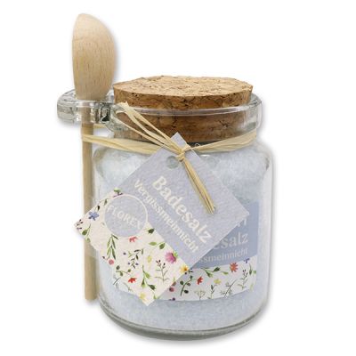 Bath salt 300g in a glass jar with wooden spoon "Leichtigkeit", Forget-me-not 