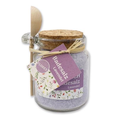 Bath salt 300g in a glass jar with wooden spoon "Zeit für mich", Lavender 