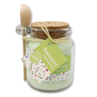 Bath salt 300g in a glass jar with wooden spoon "Aufblühen", Verbena 