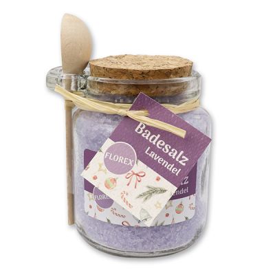 Bath salt 300g in a glass jar with wooden spoon "Stille Zeit", Lavender 