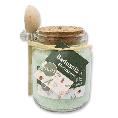 Bath salt 300g in a glass jar with wooden spoon "Besinnlichkeit", Verbena 