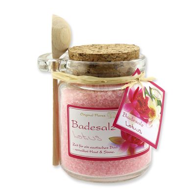 Bath salt 300g in a glass jar with a wooden spoon, Lotus 