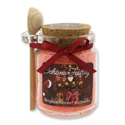 Bath salt 300g in a glass jar with a wooden spoon "Schöne Festtage", Pomegranate 