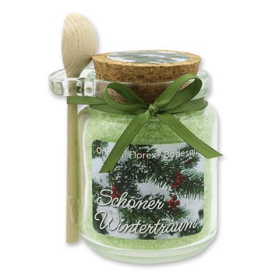 Bath salt 300g in a glass jar with a wooden spoon "Schöner Wintertraum", Verbena 