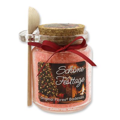 Bath salt 300g in a glass jar with a wooden spoon "Schöne Festtage", Pomegranate 
