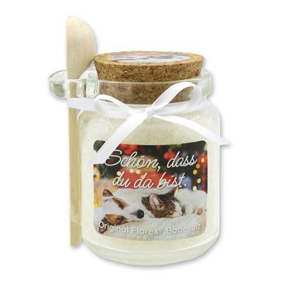 Bath salt 300g in a glass jar with a wooden spoon "Schön, dass du da bist", Classic 