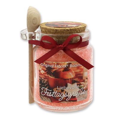 Bath salt 300g in a glass jar with a wooden spoon "Liebevolle Festtagsgrüße", Pomegranate 