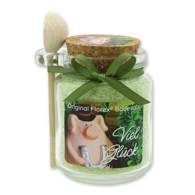 Bath salt 300g in a glass jar with a wooden spoon "Viel Glück", Verbena 