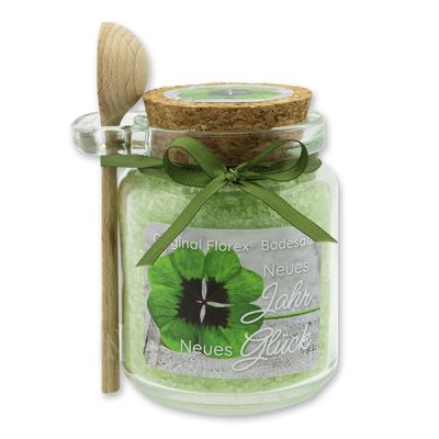 Bath salt 300g in a glass jar with a wooden spoon "Neues Jahr Neues Glück", Verbena 