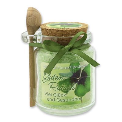 Bath salt 300g in a glass jar with a wooden spoon "Guten Rutsch! Viel Glück und Gesundheit", Verbena 