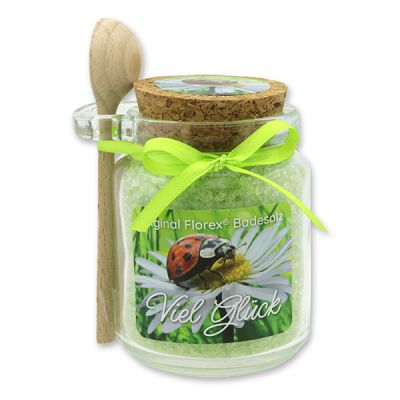 Bath salt 300g in a glass jar with a wooden spoon "Viel Glück", Verbena 