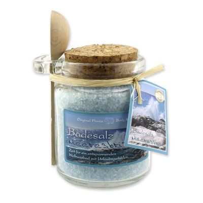 Bath salt 300g in a glass jar with a wooden spoon, Sea breeze 