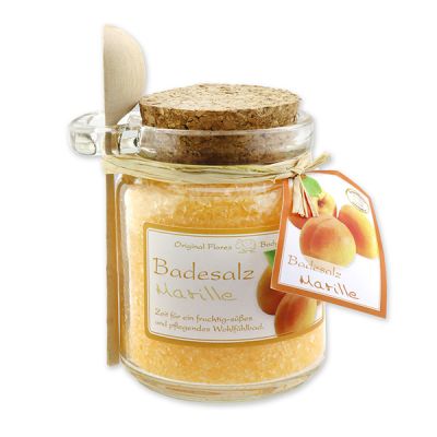 Bath salt 300g in a glass jar with a wooden spoon, Apricot 