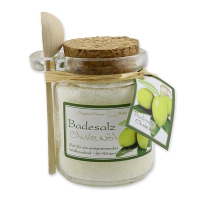 Bath salt 300g in a glass jar with wooden spoon, Olive Oil 