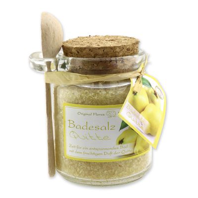 Bath salt 300g in a glass jar with a wooden spoon, Quince 