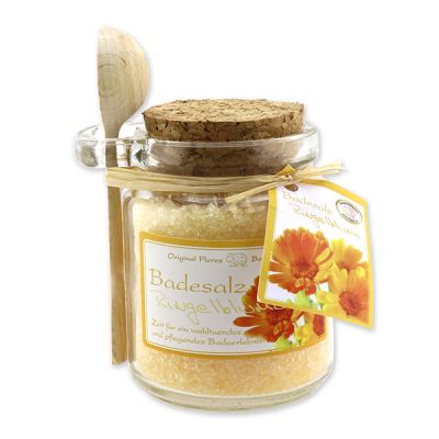 Bath salt 300g in a glass jar with a wooden spoon, Marigold 