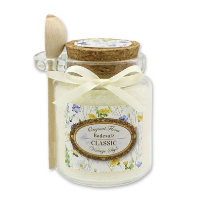 Bath salt 300g in a glass jar with a wooden spoon "Vintage motif 113", Classic 