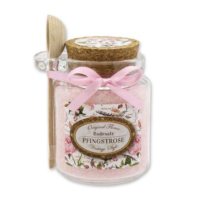 Bath salt 300g in a glass jar with a wooden spoon "Vintage motif 142", Peony 