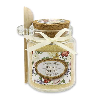 Bath salt 300g in a glass jar with a wooden spoon "Vintage motif 143", Quince 