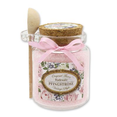 Bath salt 300g in a glass jar with a wooden spoon "Vintage motif 144", Peony 