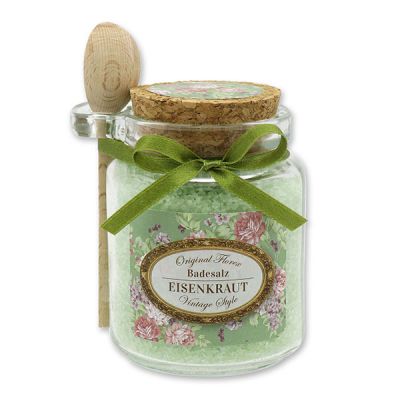 Bath salt 300g in a glass jar with a wooden spoon "Vintage motif 18", Verbena 