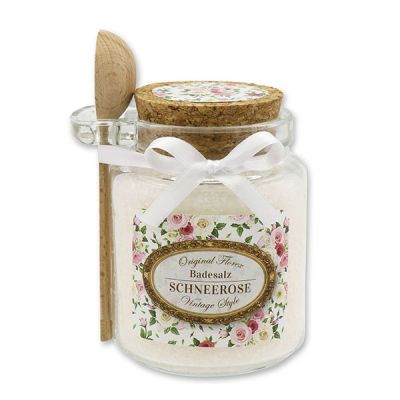 Bath salt 300g in a glass jar with a wooden spoon "Vintage motif 186", Christmas rose white 