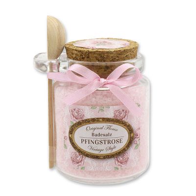 Bath salt 300g in a glass jar with a wooden spoon "Vintage motif 19", Peony 