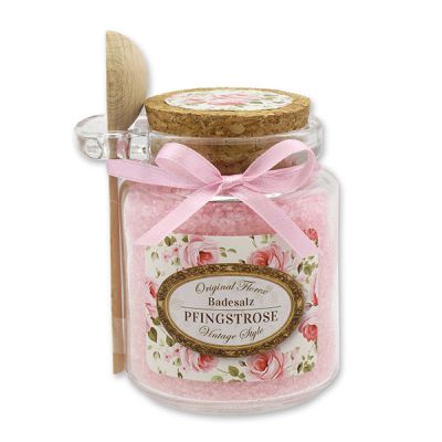 Bath salt 300g in a glass jar with a wooden spoon "Vintage motif 205", Peony 