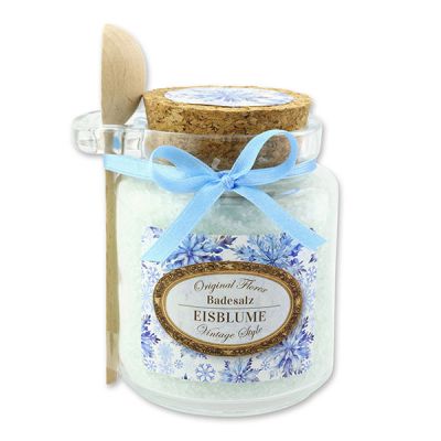Badesalz 300g im Glas mit Holzlöffel "Vintage-Motiv 220", Eisblume 