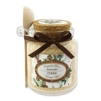 Badesalz 300g im Glas mit Holzlöffel "Vintage-Motiv 224", Zirbe 