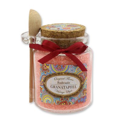 Bath salt 300g in a glass jar with a wooden spoon "Vintage motif 36", Pomegranate 