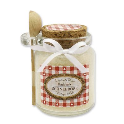 Bath salt 300g in a glass jar with a wooden spoon "Vintage motif 41", Christmas rose white 