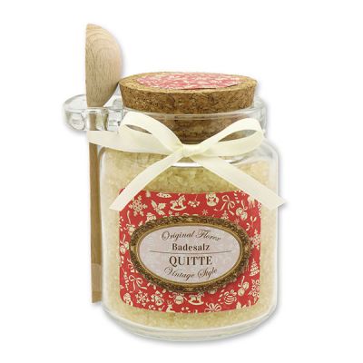 Bath salt 300g in a glass jar with a wooden spoon "Vintage motif 49", Quince 