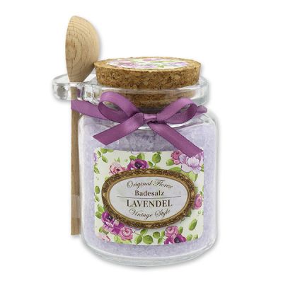 Bath salt 300g in a glass jar with a wooden spoon "Vintage motif 57", Lavender 