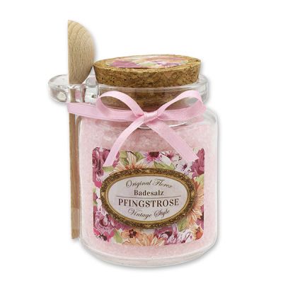 Bath salt 300g in a glass jar with a wooden spoon "Vintage motif 73", Peony 