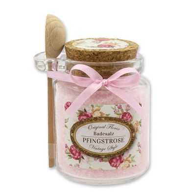 Bath salt 300g in a glass jar with a wooden spoon "Vintage motif 78", Peony 