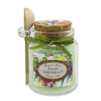 Bath salt 300g in a glass jar with a wooden spoon "Vintage motif 81", Verbena 