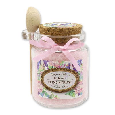 Bath salt 300g in a glass jar with a wooden spoon "Vintage motif 82", Peony 