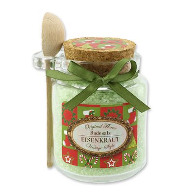 Badesalz 300g im Glas mit Holzlöffel "Vintage-Motiv 86", Eisenkraut 
