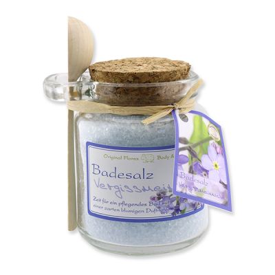 Bath salt 300g in a glass jar with a wooden spoon, Forget-me-not 