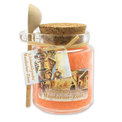 Badesalz 300g im Glas mit Holzlöffel "Weihnachtszauber-Motiv 16", Mandarine-Zimt 