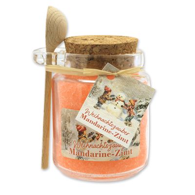 Badesalz 300g im Glas mit Holzlöffel "Weihnachtszauber-Motiv 17", Mandarine-Zimt 