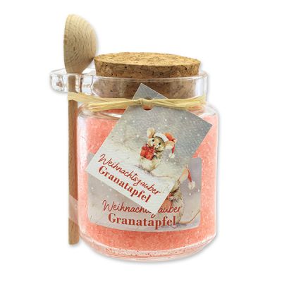 Badesalz 300g im Glas mit Holzlöffel "Weihnachtszauber-Motiv 24", Granatapfel 