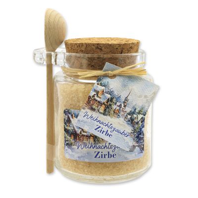 Badesalz 300g im Glas mit Holzlöffel "Weihnachtszauber-Motiv 3, Zirbe 