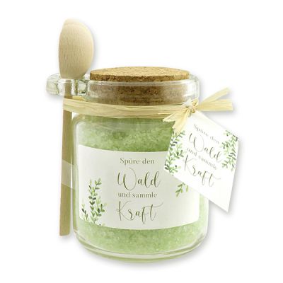 Bath salt 300g in a glass jar with a wooden spoon "Spüre den Wald...", Verbena 