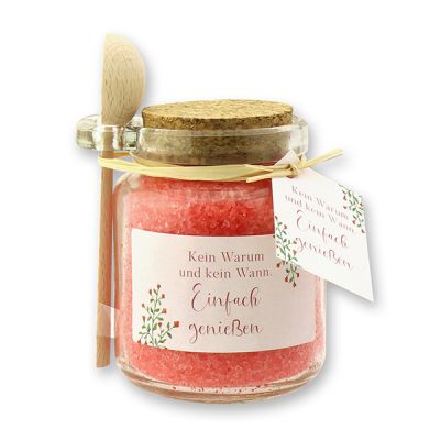 Bath salt 300g in a glass jar with a wooden spoon "Kein Warum und kein...", Strawberry 