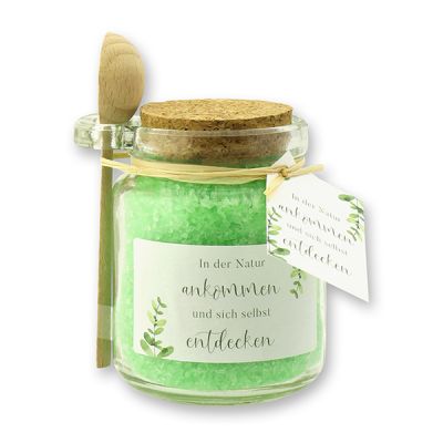 Bath salt 300g in a glass jar with a wooden spoon "In der Natur ankommen...", Aloe vera 